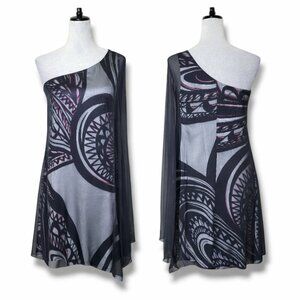 Trina Turk One Shoulder Dress Chiffon Overlay Size 2